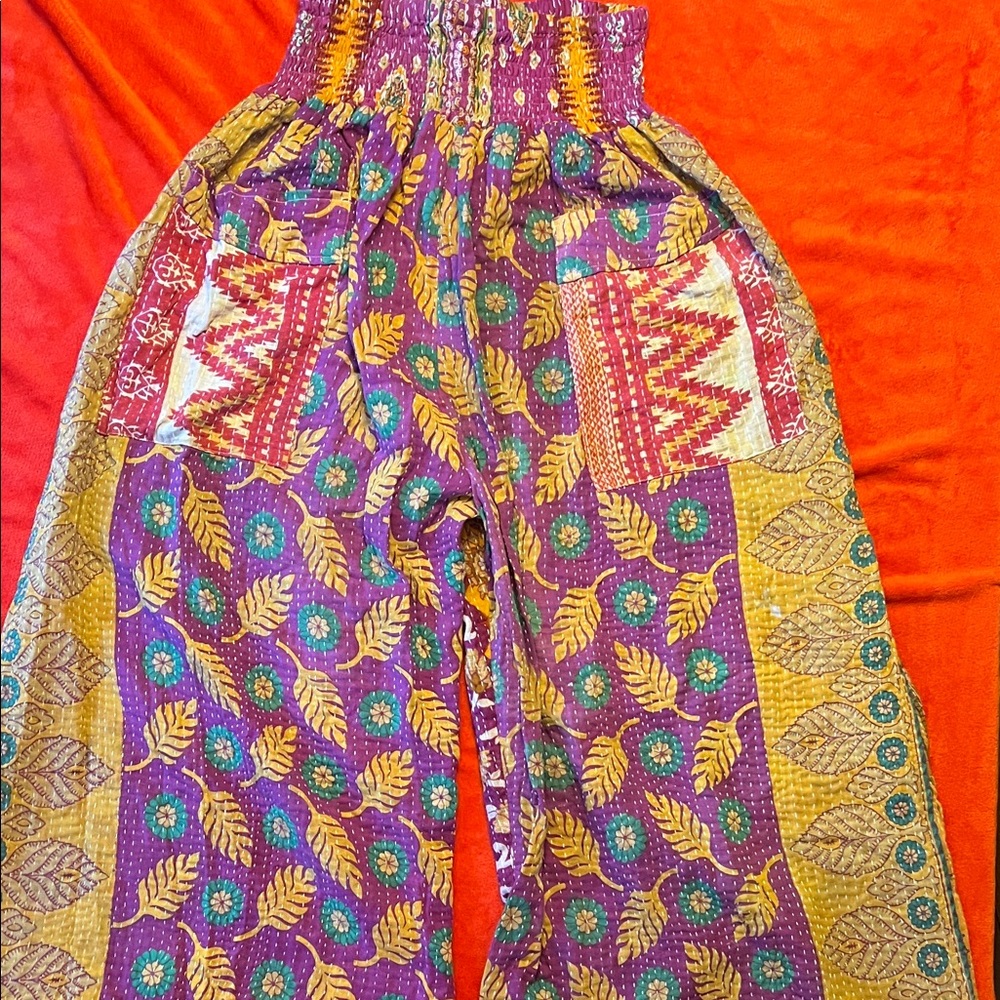 Vibrant Purple and Yellow Wide Leg Pants - Picture 2 of 12